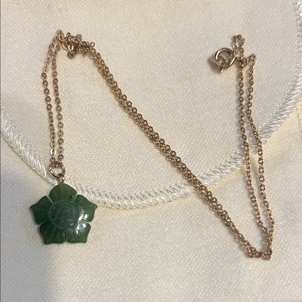 Jade floral pendant 18” chain